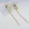 New Chinese-style national trend retro jewelry, enamel, niche titanium steel earrings, oil drip tassels, pearl, ancient-style earrings, stainless steel earrings Specification image